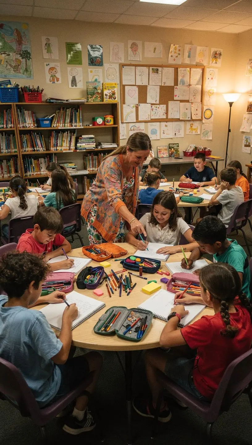 Dzieci uczestniczące w warsztatach kreatywnych z nauk ścisłych, tworzące modele z papieru.
